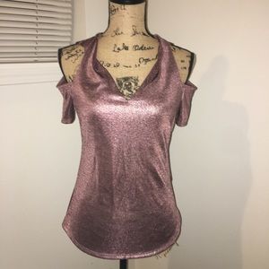 Juicy couture metallic cold shoulder top